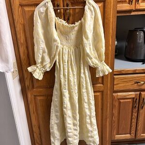Petal & Pup yellow and cream off the shoulder dress, size small